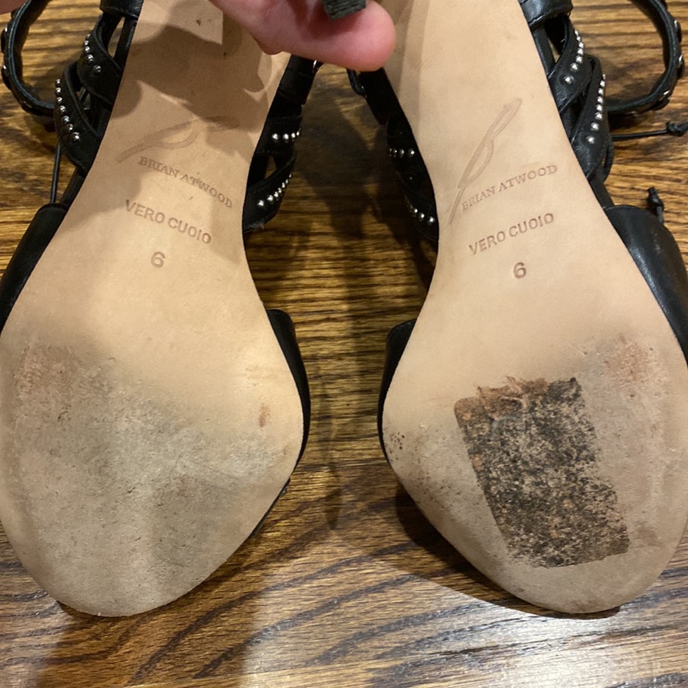 NWOT B Brian Atwood Black Leather Lusia Studded Lace Up Heels - Picture 10 of 12